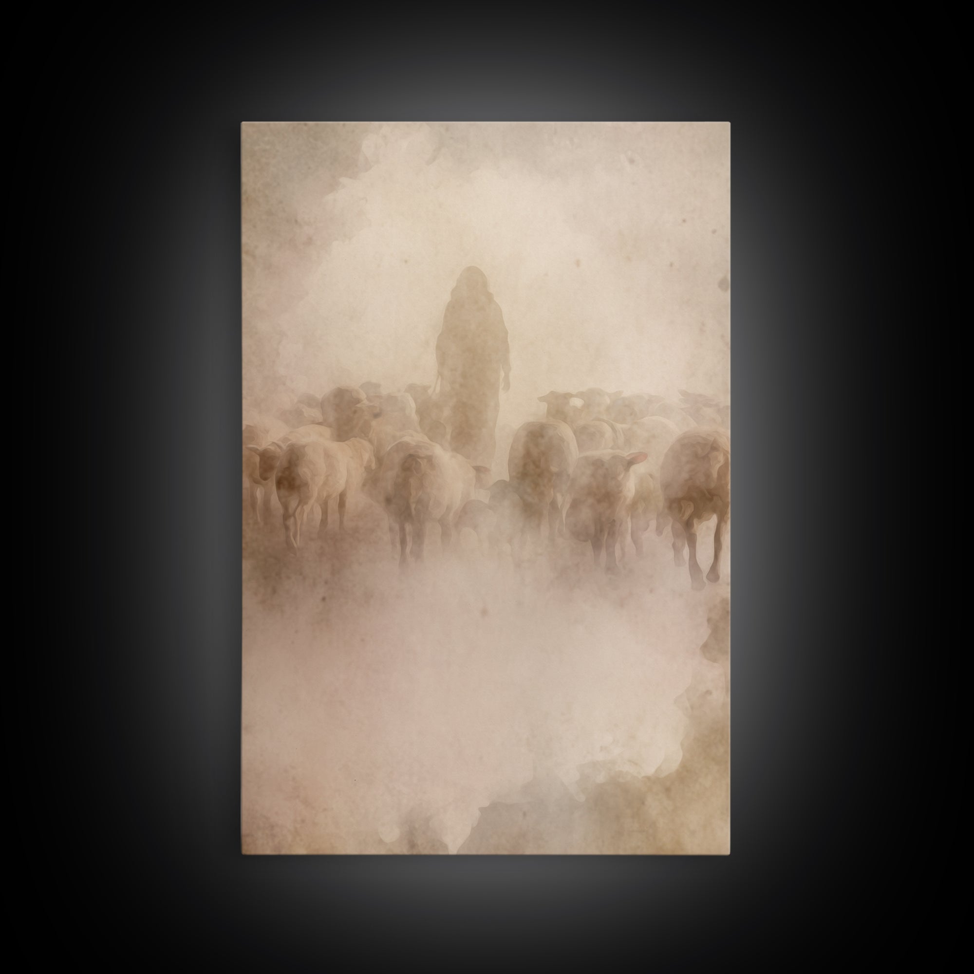 Shepherd In Haze | Framed Canvas Print | Christian Wall Art | Jesus Painting | Christian Art Canvas | Vintage Christian Art
