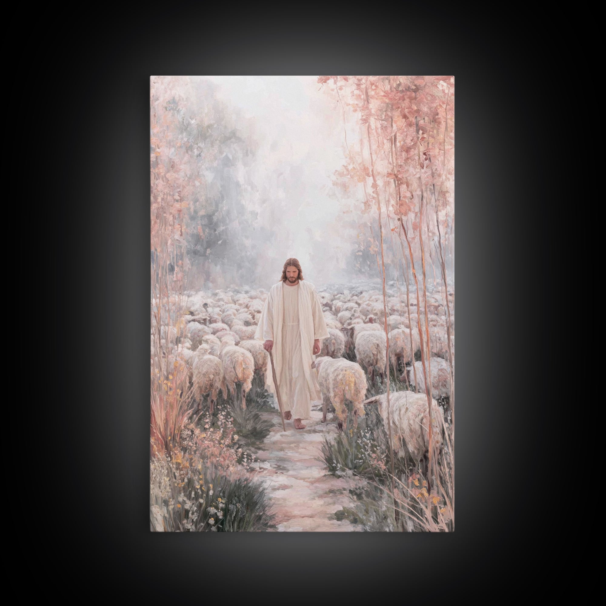Morning Flock Peace – Framed Canvas Print – Christian Wall Art – Christian Art Canvas – Pastoral Scenery – Christian Decor