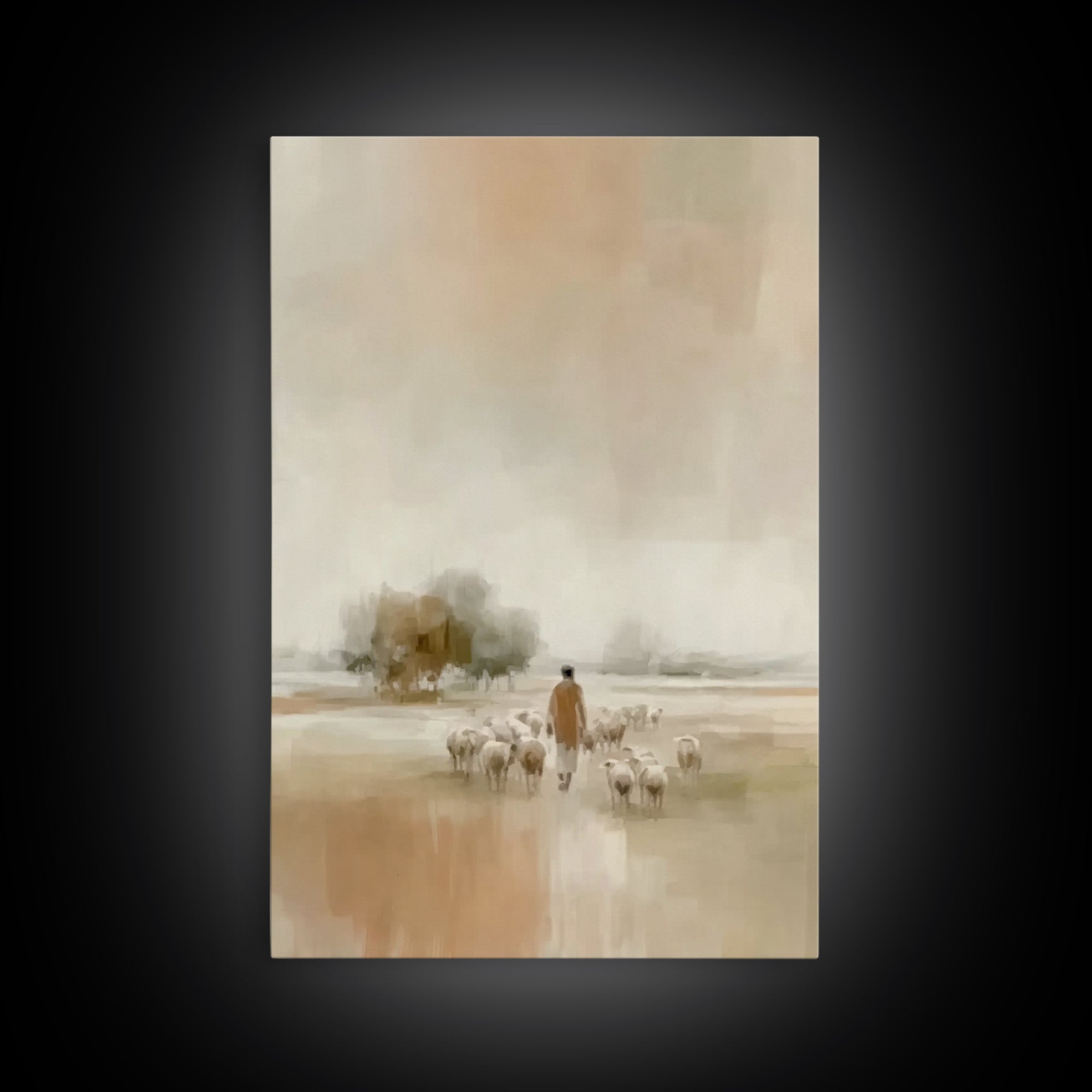 Quiet Field Shepherd, Framed Canvas Print, Christian Wall Art, Christian Art Canvas, Pastoral Scenery, Minimalist Christian Art