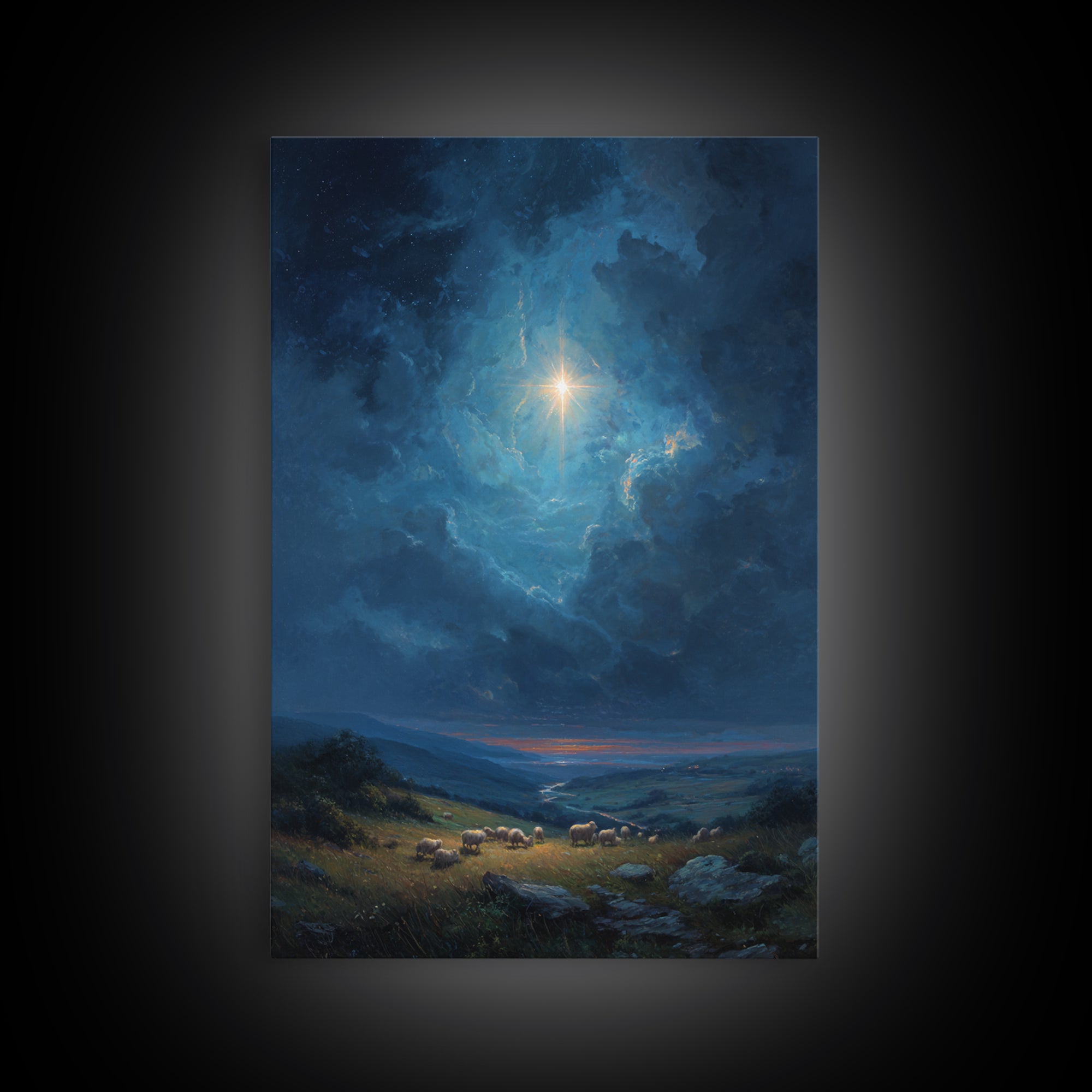 Heavenly Star Rise, Framed Canvas Print, Christian Wall Art, Christmas Art, Christian Art Canvas, Christian Christmas Decor