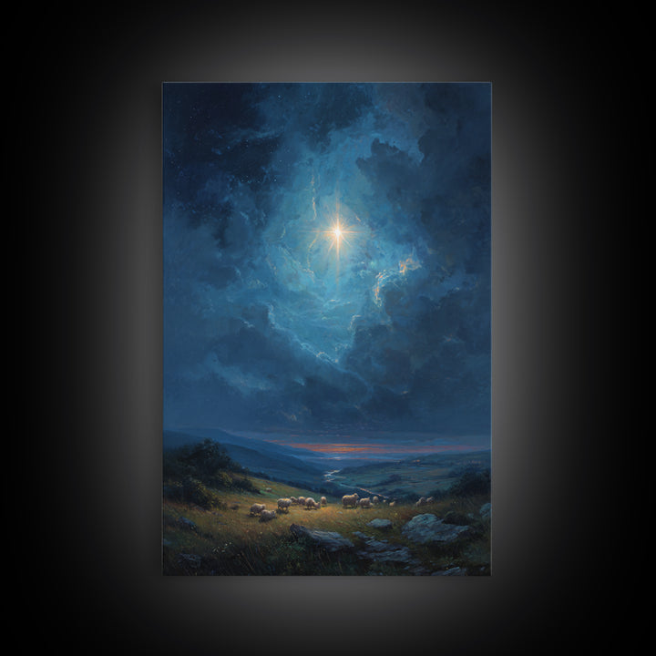 Heavenly Star Rise, Framed Canvas Print, Christian Wall Art, Christmas Art, Christian Art Canvas, Christian Christmas Decor