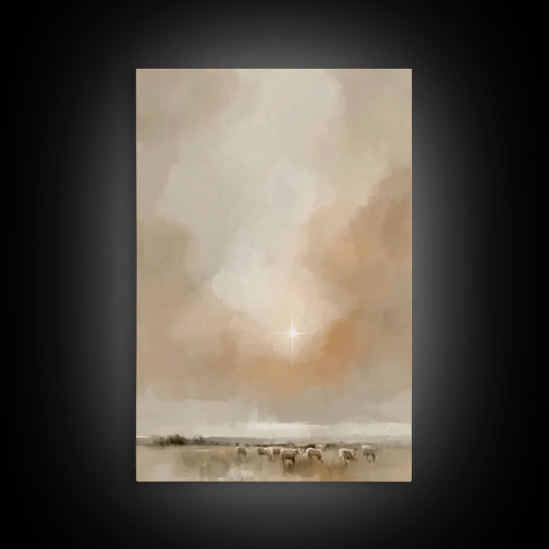 Soft Star Morning | Framed Canvas Print | Christian Christmas Art | Christmas Art | Christian Art Canvas | Minimalist Christian Art
