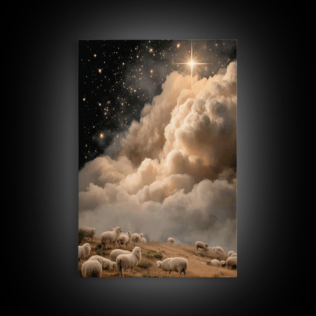 Star Of Bethlehem Glow, Framed Canvas Print, Christmas Art, Christian Wall Art, Christian Art Canvas, Christian Christmas Decor