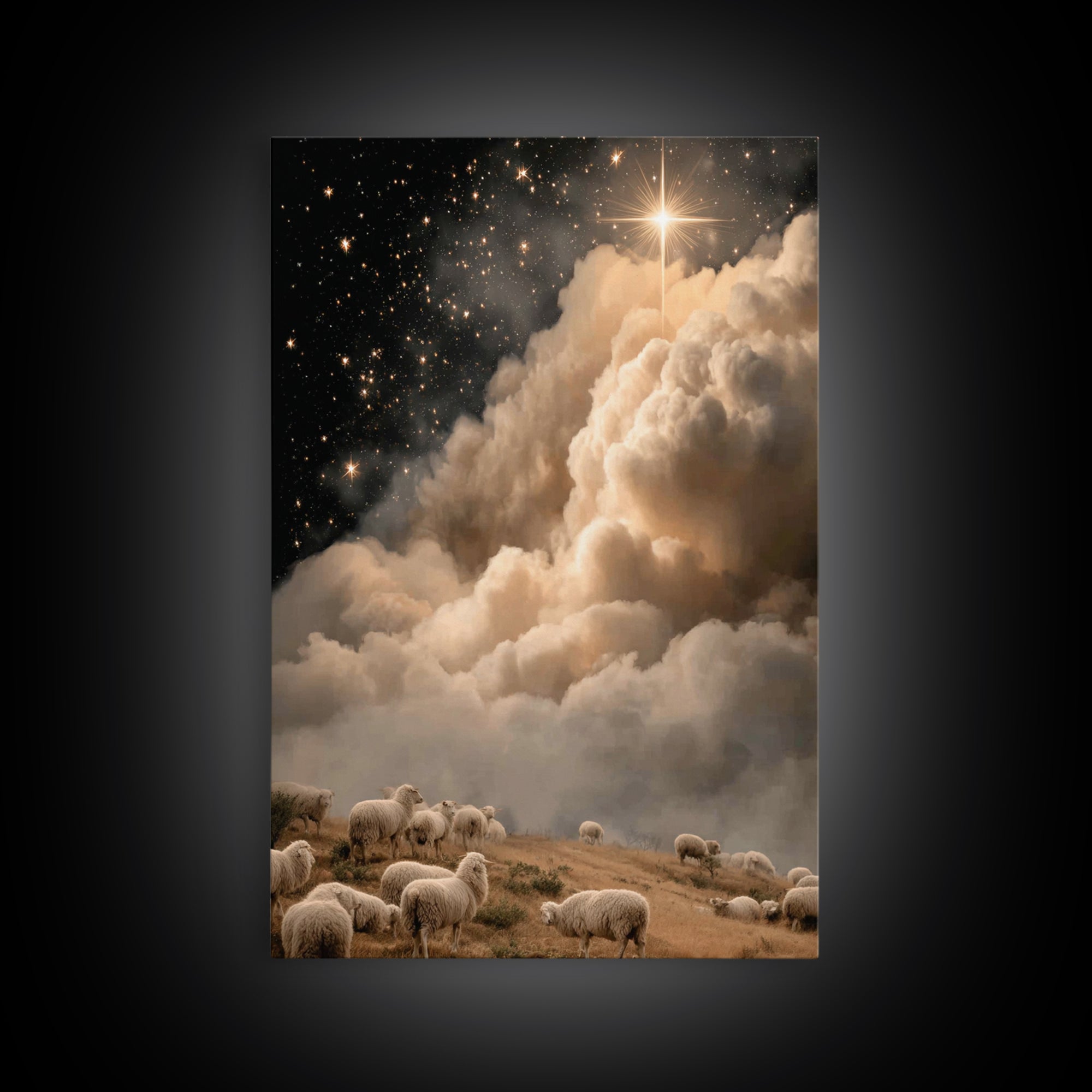 Star Of Bethlehem Glow, Framed Canvas Print, Christmas Art, Christian Wall Art, Christian Art Canvas, Christian Christmas Decor