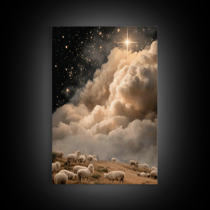 Star Of Bethlehem Glow, Framed Canvas Print, Christmas Art, Christian Wall Art, Christian Art Canvas, Christian Christmas Decor
