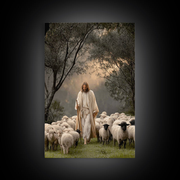 Pastoral Grace – Framed Canvas Print – Jesus Art Print – Christian Wall Art – Christian Art Canvas – Large Jesus Painting – Christian Decor