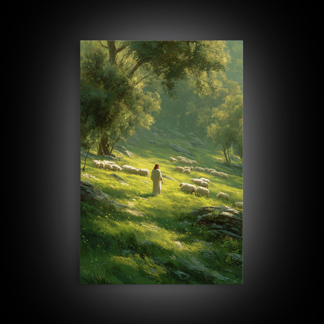 Gentle Shepherd’s Path – Framed Canvas Print – Christian Wall Art – Jesus Painting – Christian Art Canvas – Large Christian Painting – Chri