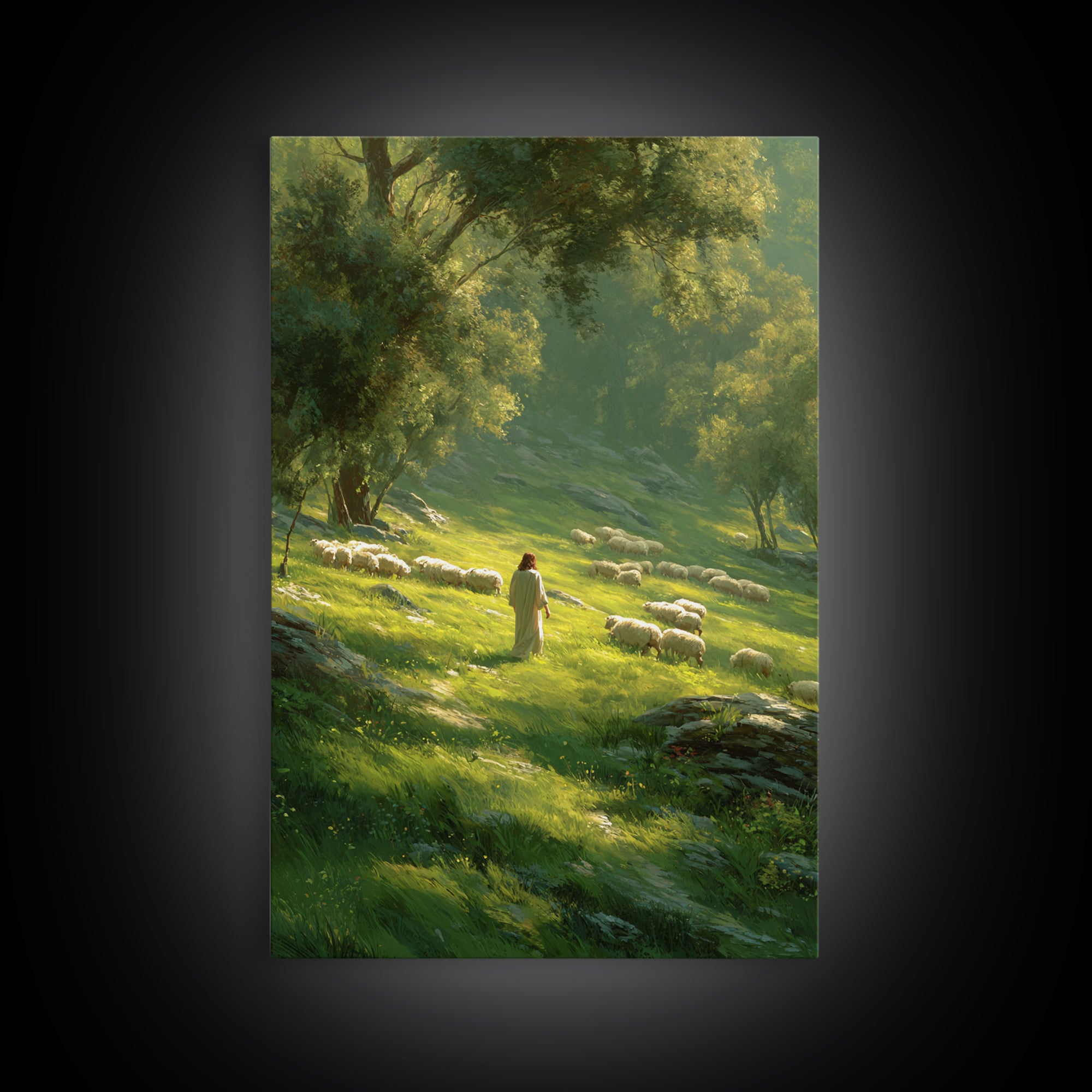 Gentle Shepherd’s Path – Framed Canvas Print – Christian Wall Art – Jesus Painting – Christian Art Canvas – Large Christian Painting – Chri