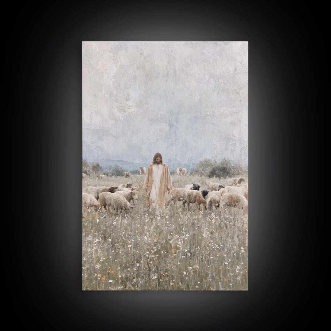 Meadow Of Peace – Framed Canvas Print – Jesus Painting – Christian Art Canvas – Christian Wall Art – Christian Decoration – Subtle Christia