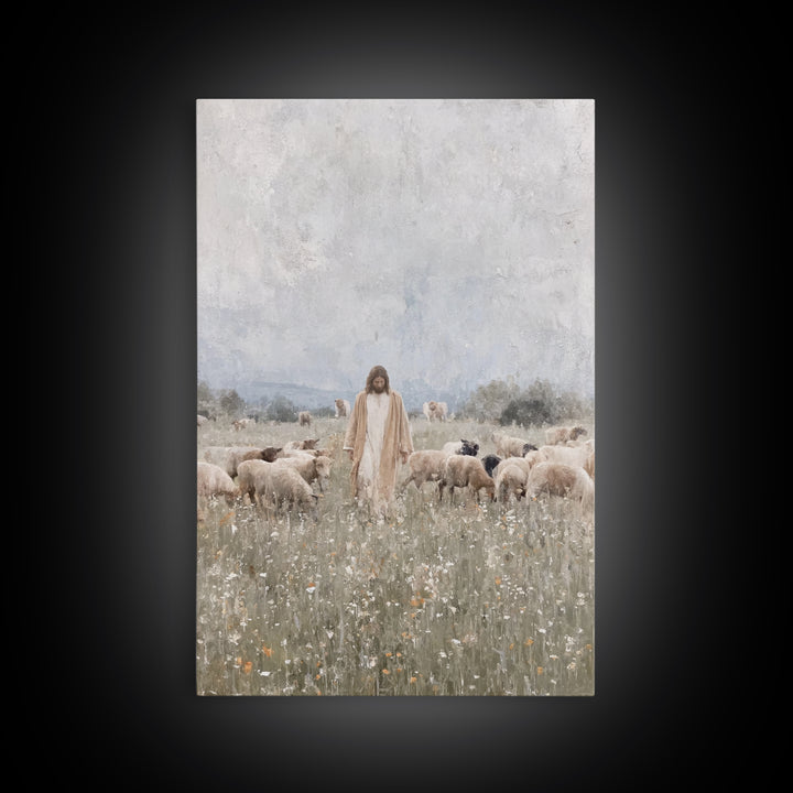 Meadow Of Peace – Framed Canvas Print – Jesus Painting – Christian Art Canvas – Christian Wall Art – Christian Decoration – Subtle Christia