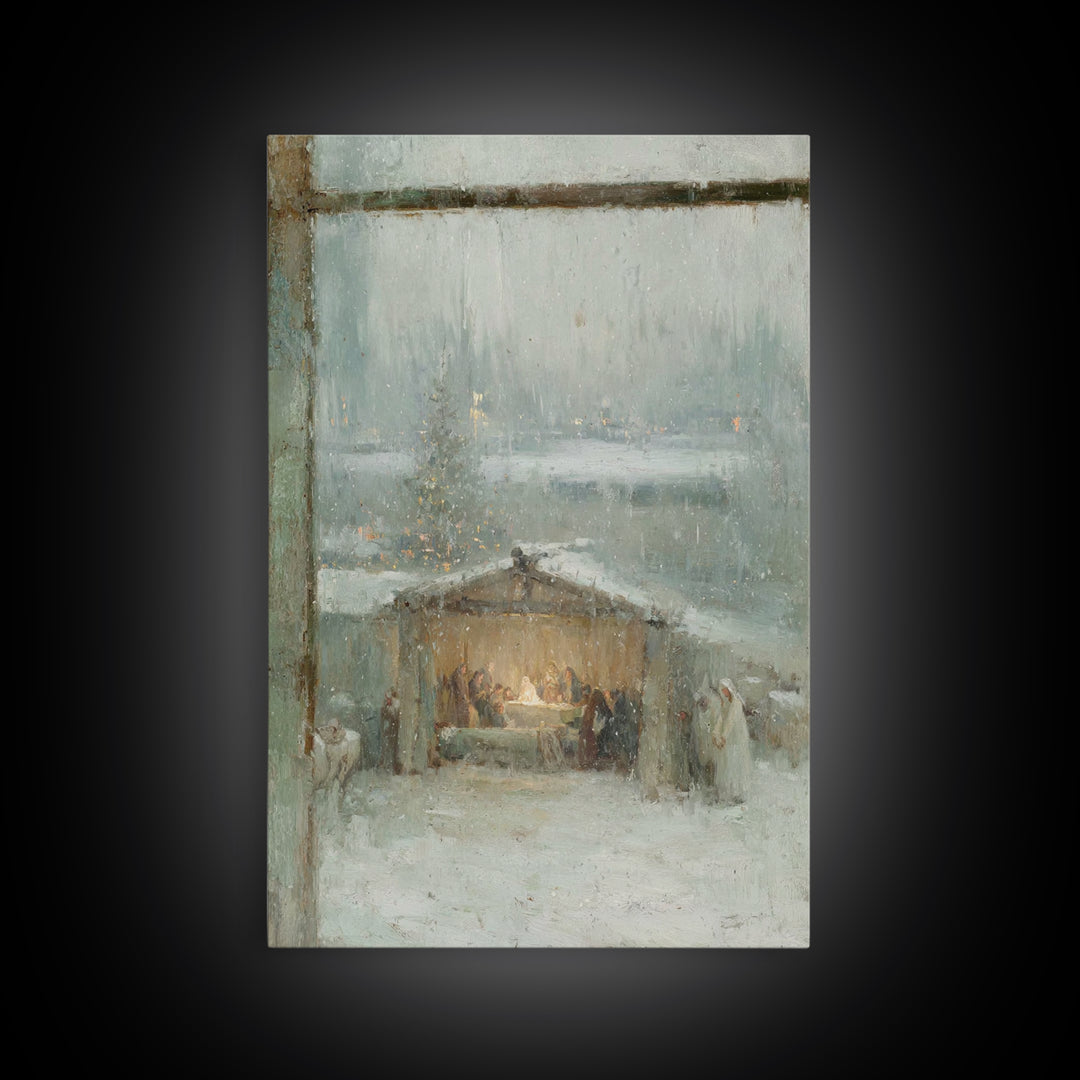 Holy Night Window – Framed Canvas Print – Christian Christmas Art – Christmas Wall Art – Framed Christmas Art – Christmas Art Prints – Chri