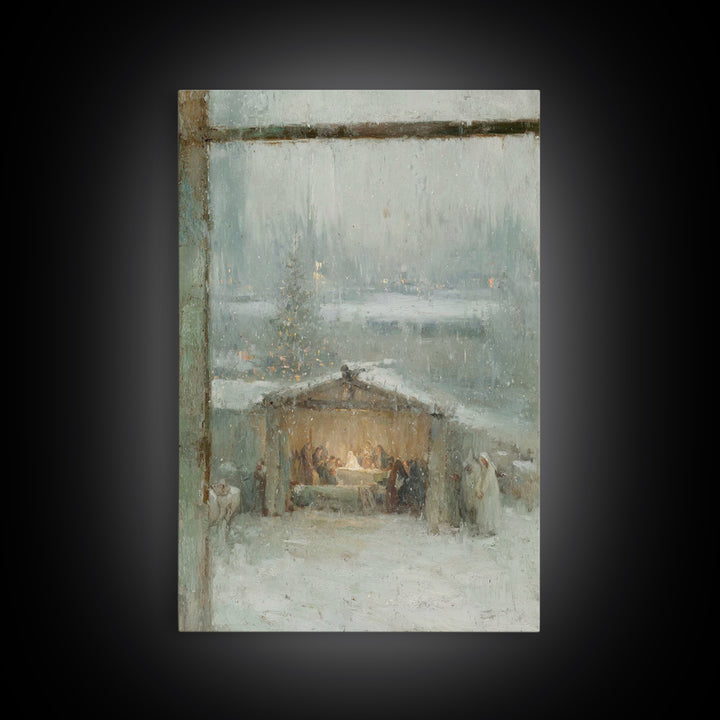 Holy Night Window – Framed Canvas Print – Christian Christmas Art – Christmas Wall Art – Framed Christmas Art – Christmas Art Prints – Chri