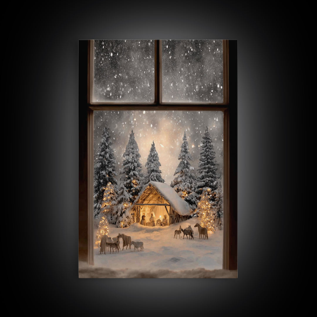 Silent Snow Manger – Framed Canvas Print – Christmas Canvas Wall Art – Christian Christmas Decor – Framed Christmas Art – Christmas Art Pri