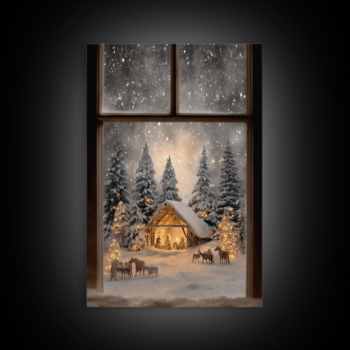 Silent Snow Manger – Framed Canvas Print – Christmas Canvas Wall Art – Christian Christmas Decor – Framed Christmas Art – Christmas Art Pri
