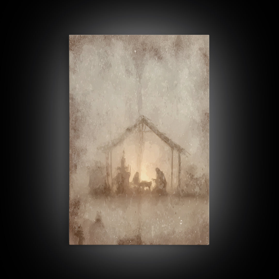 Silent Manger – Framed Canvas Print – Christian Wall Art – Christmas Art Prints – Christian Art Canvas – Moody Christmas Art