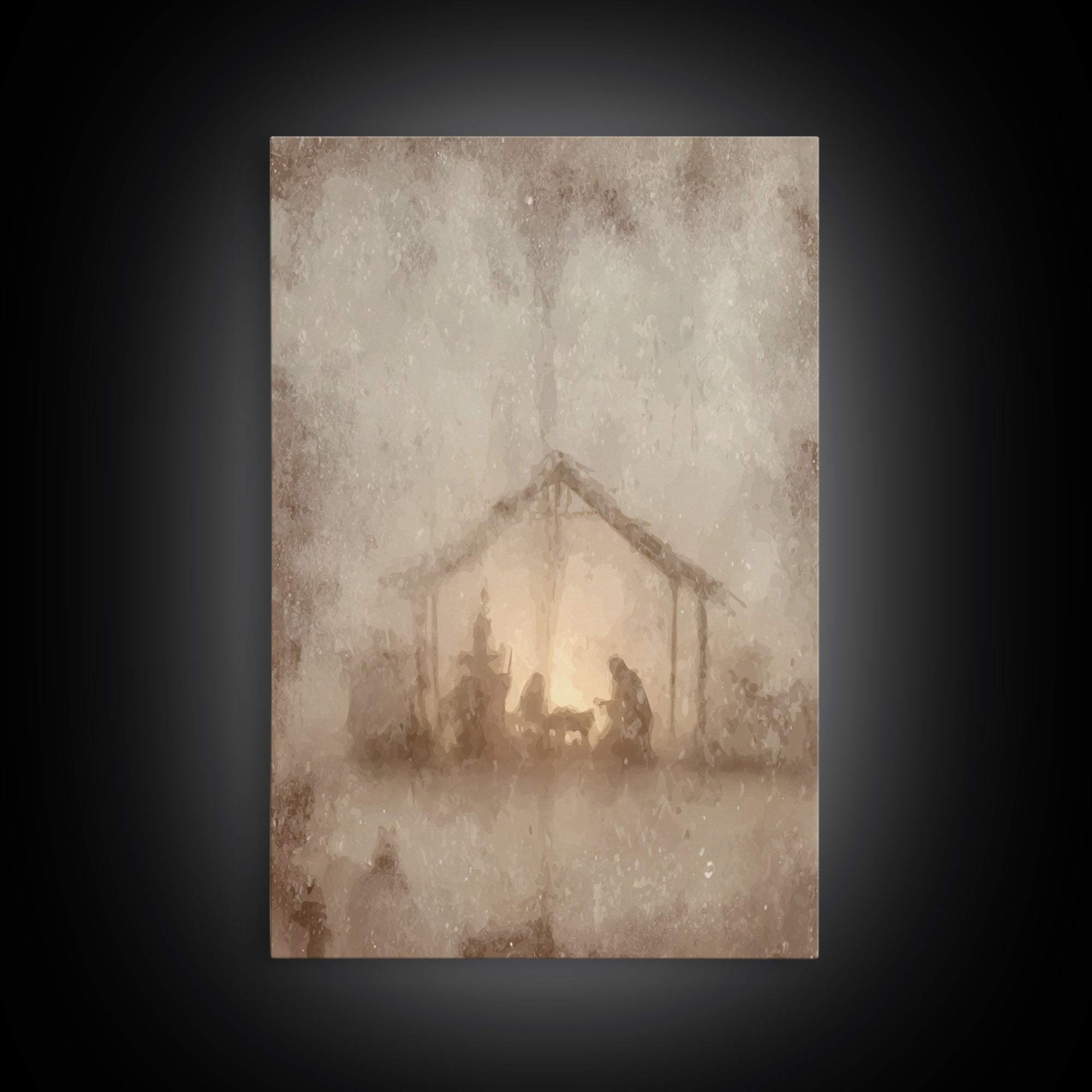 Silent Manger – Framed Canvas Print – Christian Wall Art – Christmas Art Prints – Christian Art Canvas – Moody Christmas Art