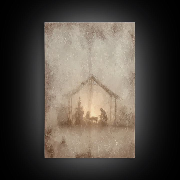 Silent Manger – Framed Canvas Print – Christian Wall Art – Christmas Art Prints – Christian Art Canvas – Moody Christmas Art