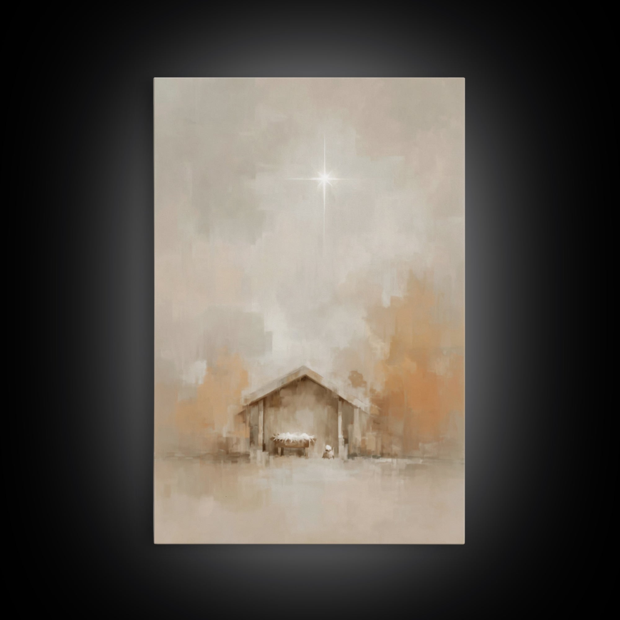 Manger Light – Framed Canvas Print – Christian Wall Art – Christian Christmas Art – Jesus Painting – Christmas Art Prints