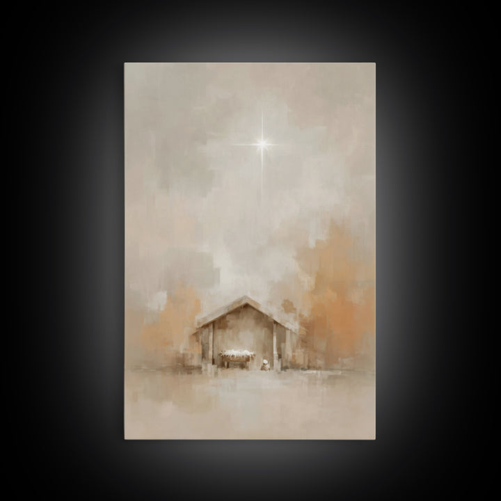 Manger Light – Framed Canvas Print – Christian Wall Art – Christian Christmas Art – Jesus Painting – Christmas Art Prints