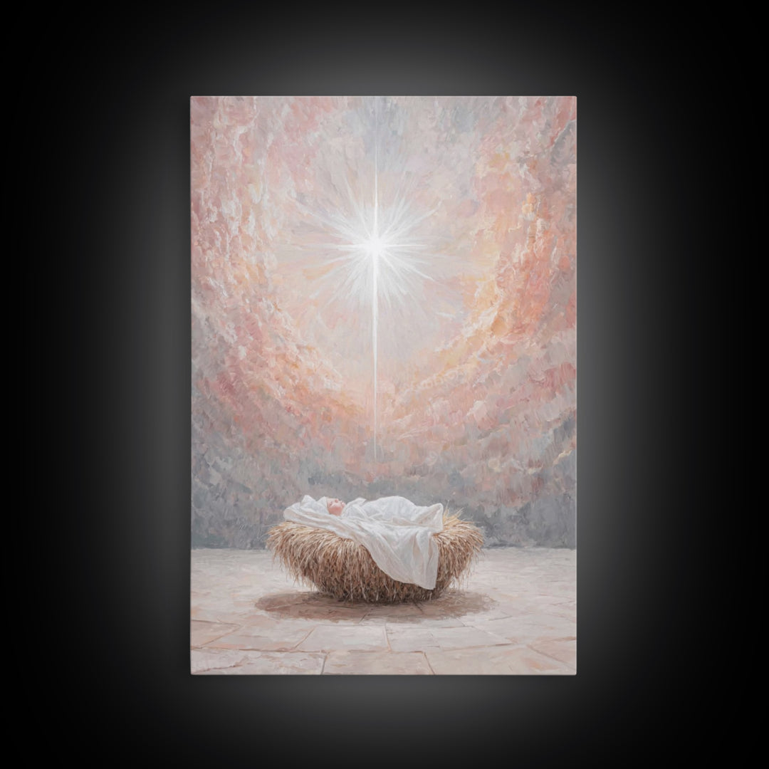 Dawn Of Grace – Framed Canvas Print – Christian Christmas Art – Christian Wall Art – Jesus Painting – Christmas Art – Christian Art Canvas