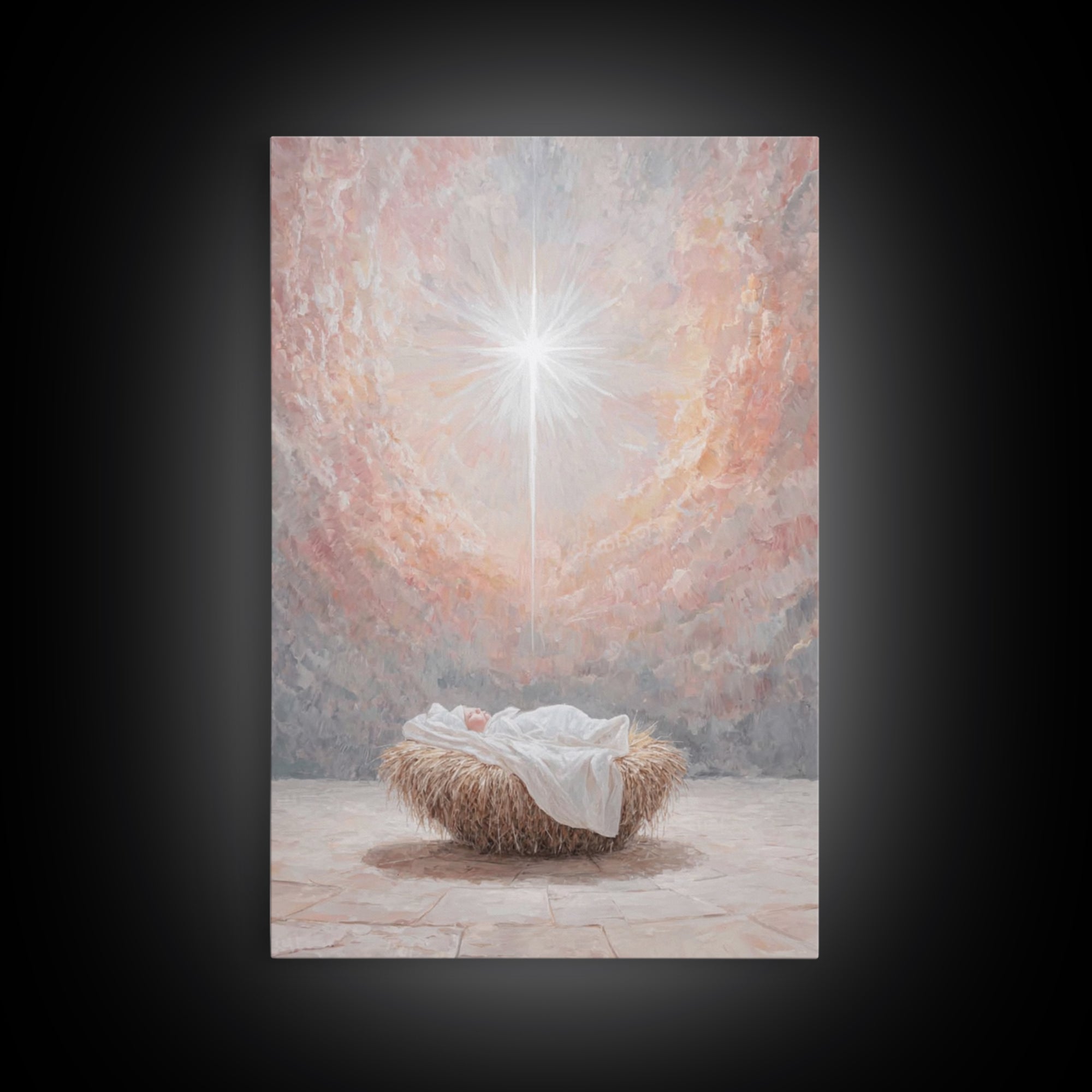 Dawn Of Grace – Framed Canvas Print – Christian Christmas Art – Christian Wall Art – Jesus Painting – Christmas Art – Christian Art Canvas