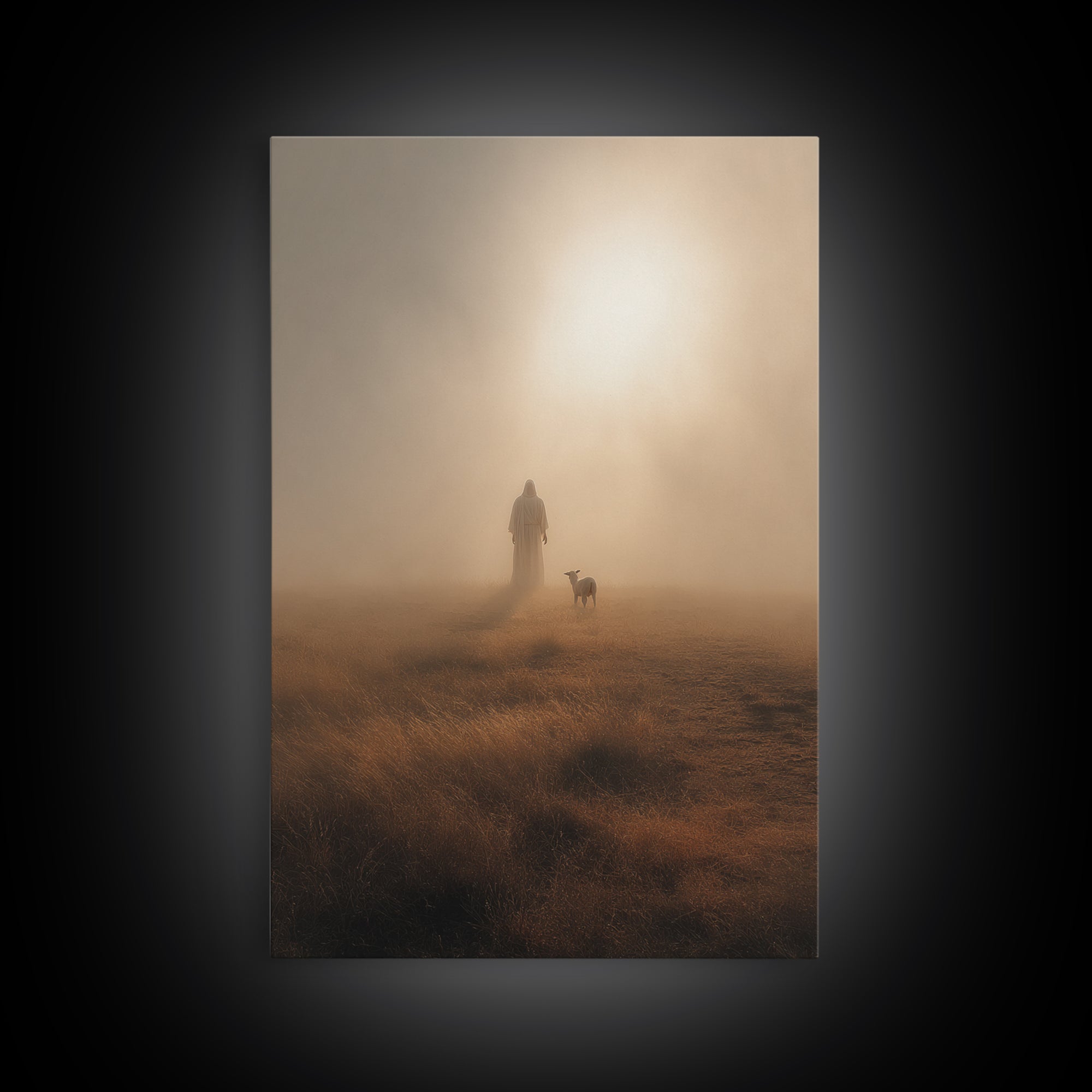Golden Quiet Path – Framed Canvas Print – Christian Painting – Christian Art Canvas – Christian Wall Art – Subtle Christian Paintings