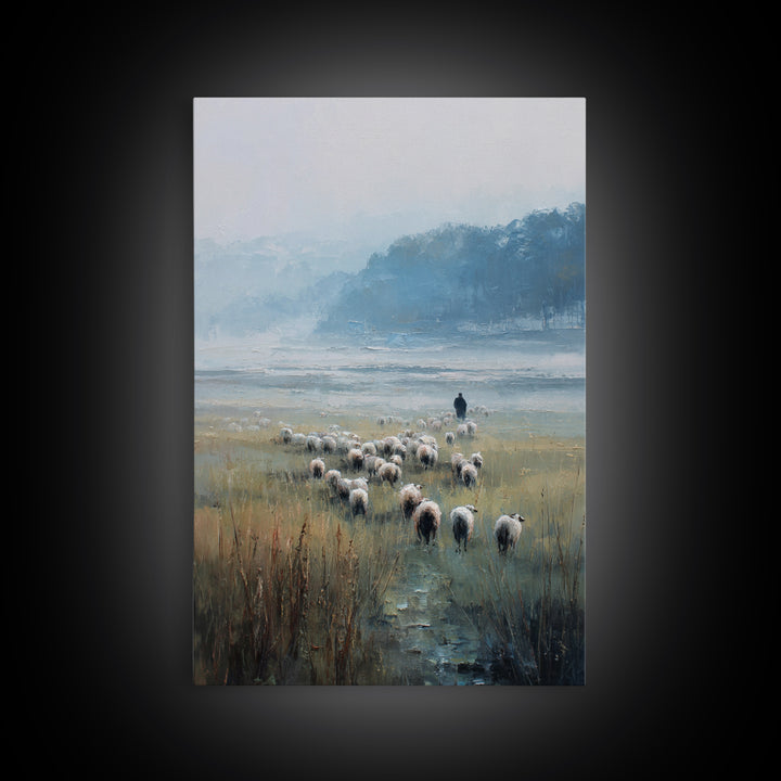 Quiet Shepherd – Framed Canvas Print – Christian Wall Art – Christian Art Canvas – Christian Painting – Christian Art – Pastoral Scenery