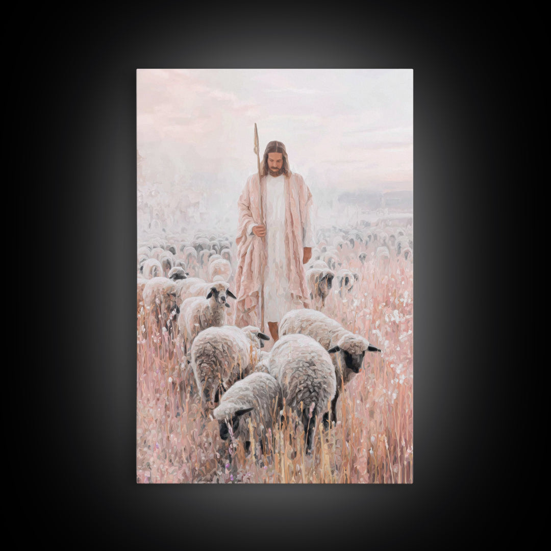 Gentle Shepherd | Framed Canvas Print | Christian Wall Art | Jesus Painting | Christian Art Canvas | Subtle Christian Art | Christian Gift
