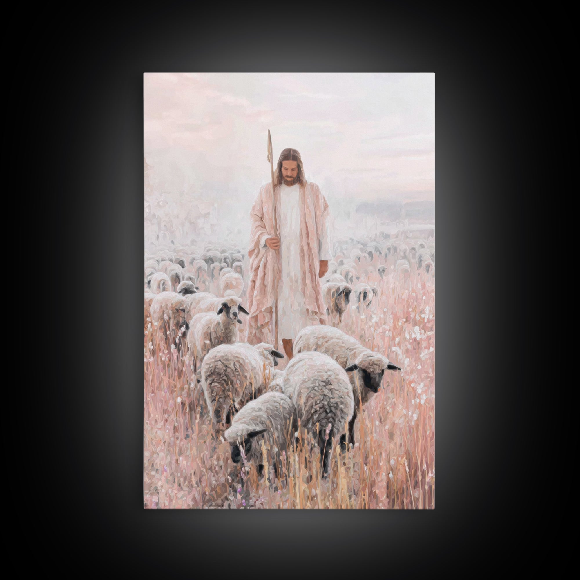 Gentle Shepherd | Framed Canvas Print | Christian Wall Art | Jesus Painting | Christian Art Canvas | Subtle Christian Art | Christian Gift
