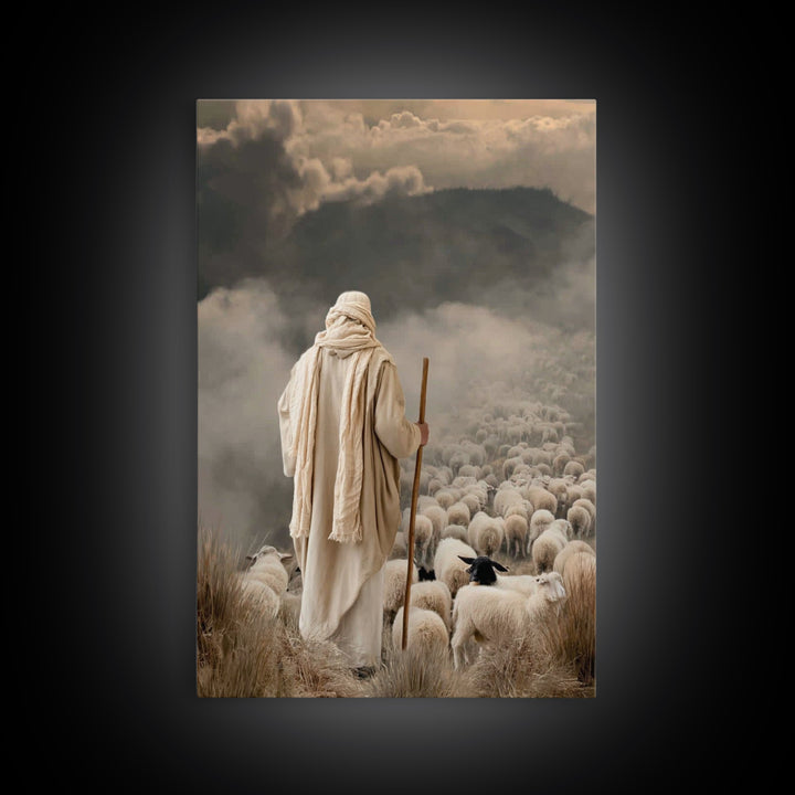 Shepherd’s Watch | Framed Canvas Print | Christian Art Canvas | Christian Wall Art | Jesus Painting | Moody Christian Art | Christian Decor