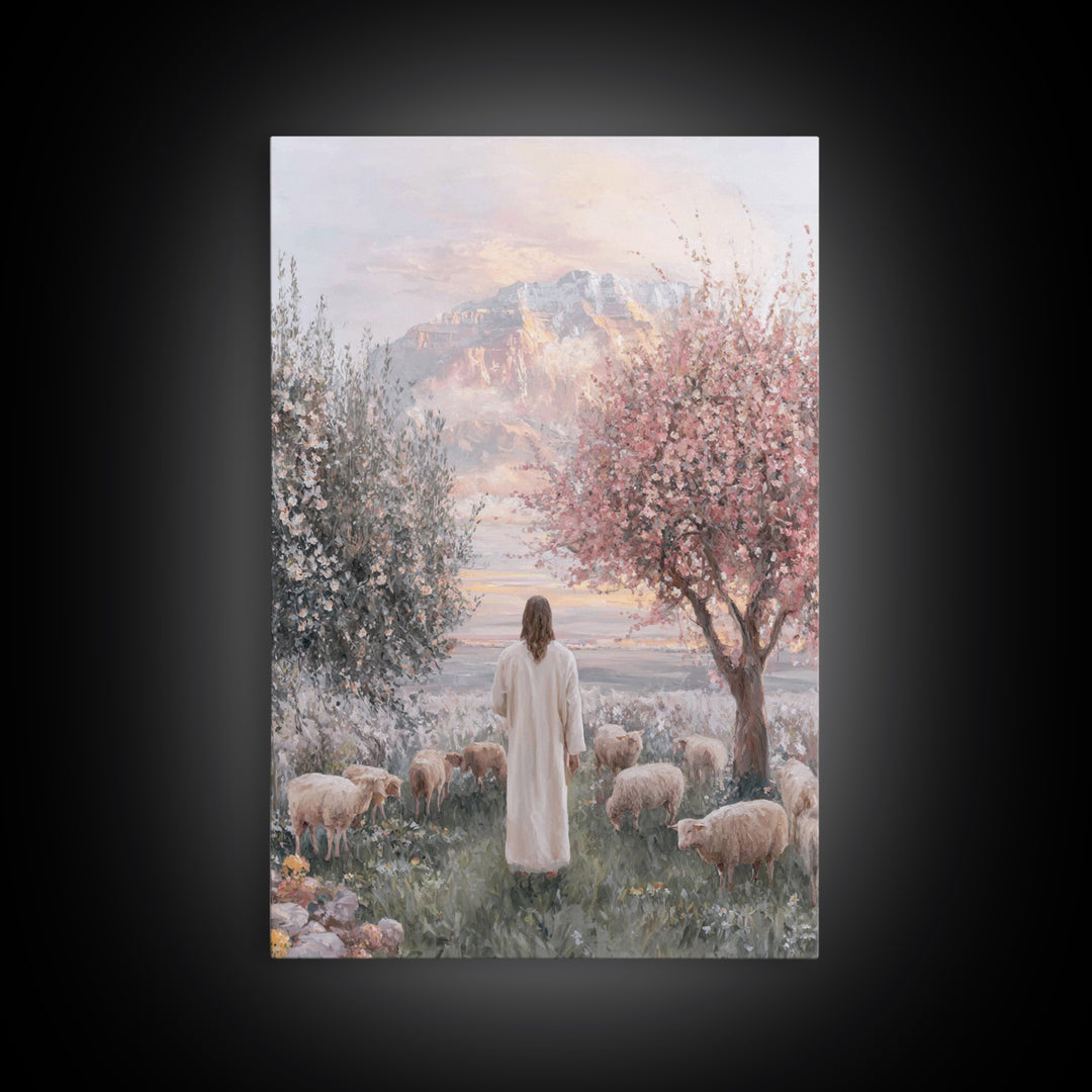 Soft Meadow Light | Framed Canvas Print | Christian Wall Art | Christian Art Canvas | Jesus Painting | Christian Gift
