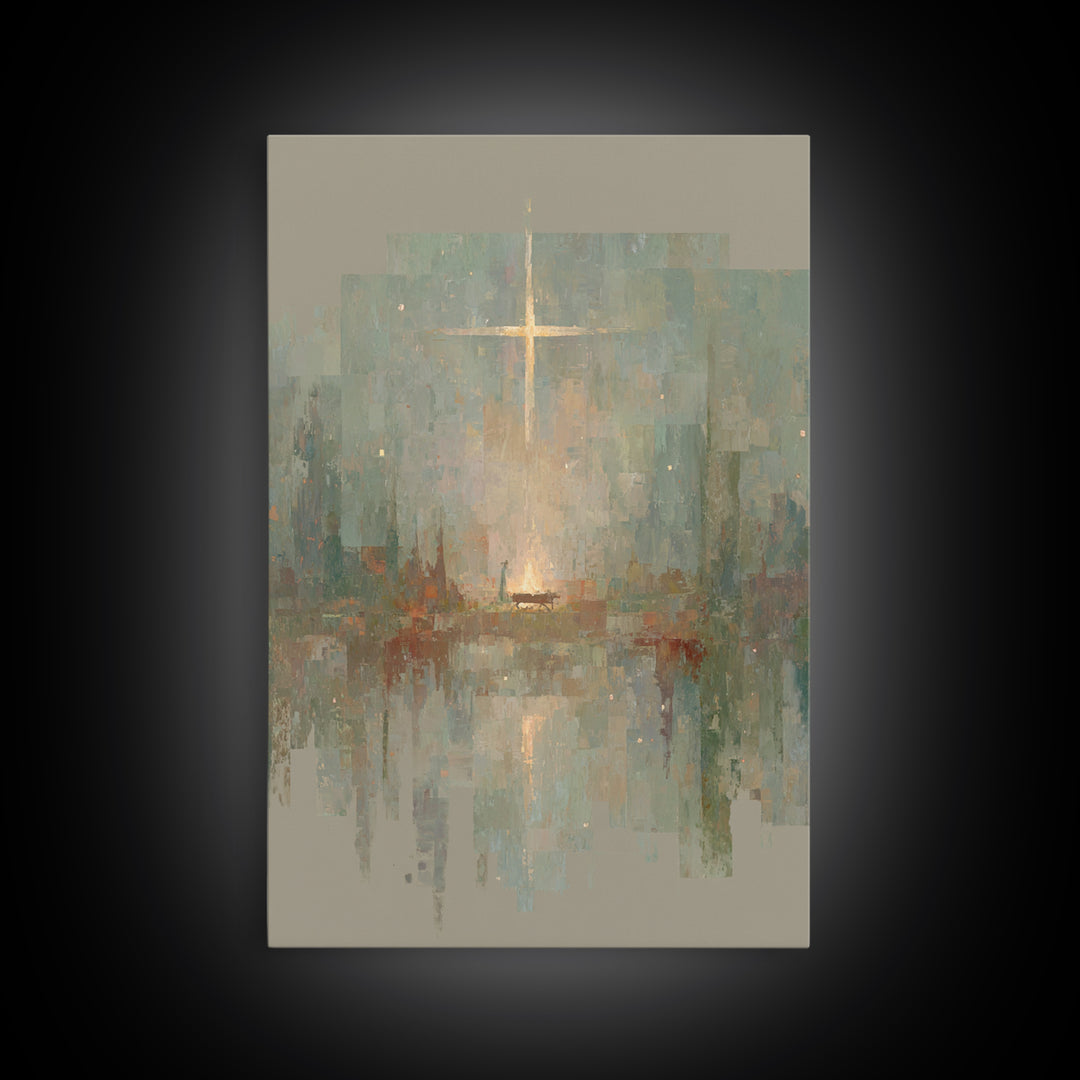 Blessed Manger Light – Framed Canvas Print – Jesus Painting – Christian Art – Christian Wall Art – Christian Art Canvas – Christian Christm