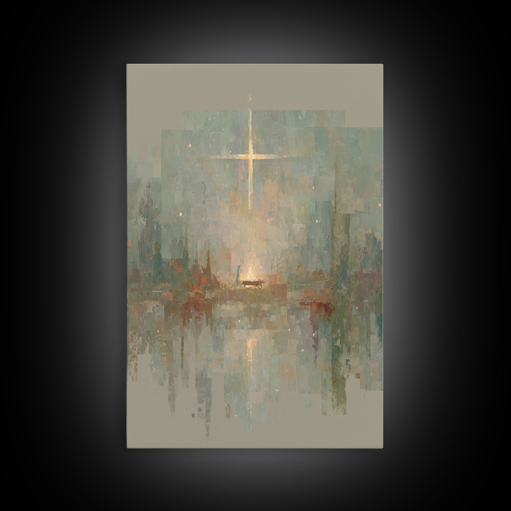 Blessed Manger Light – Framed Canvas Print – Jesus Painting – Christian Art – Christian Wall Art – Christian Art Canvas – Christian Christm