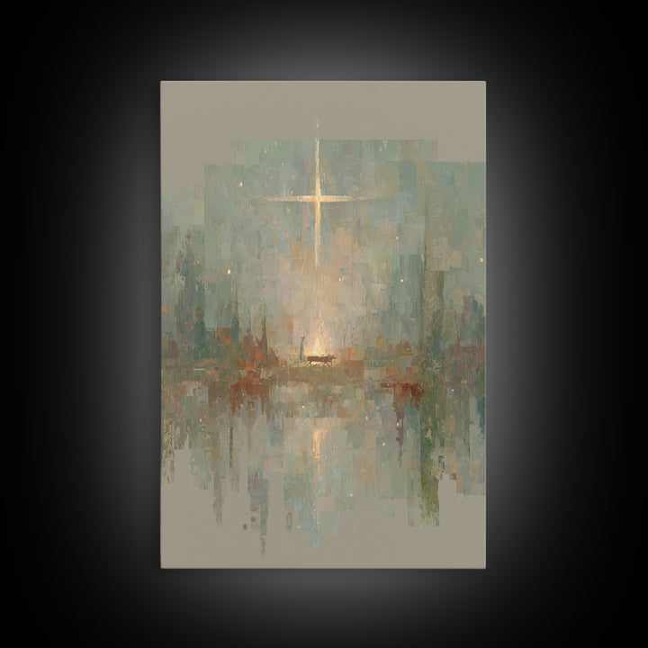 Blessed Manger Light – Framed Canvas Print – Jesus Painting – Christian Art – Christian Wall Art – Christian Art Canvas – Christian Christm