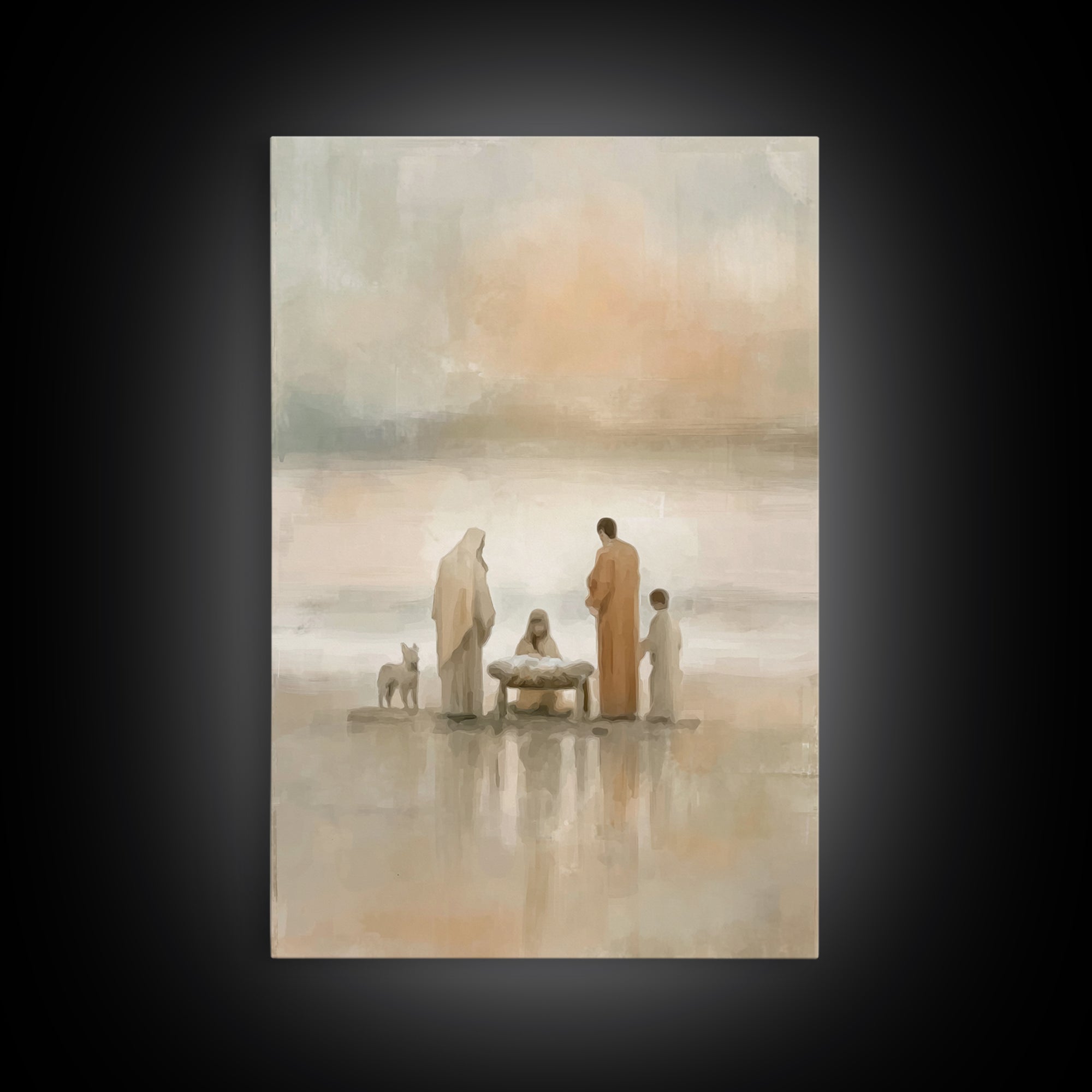 Seaside Nativity Light – Framed Canvas Print – Christian Christmas Art – Christian Art – Christian Wall Art – Jesus Painting – Christian Ar