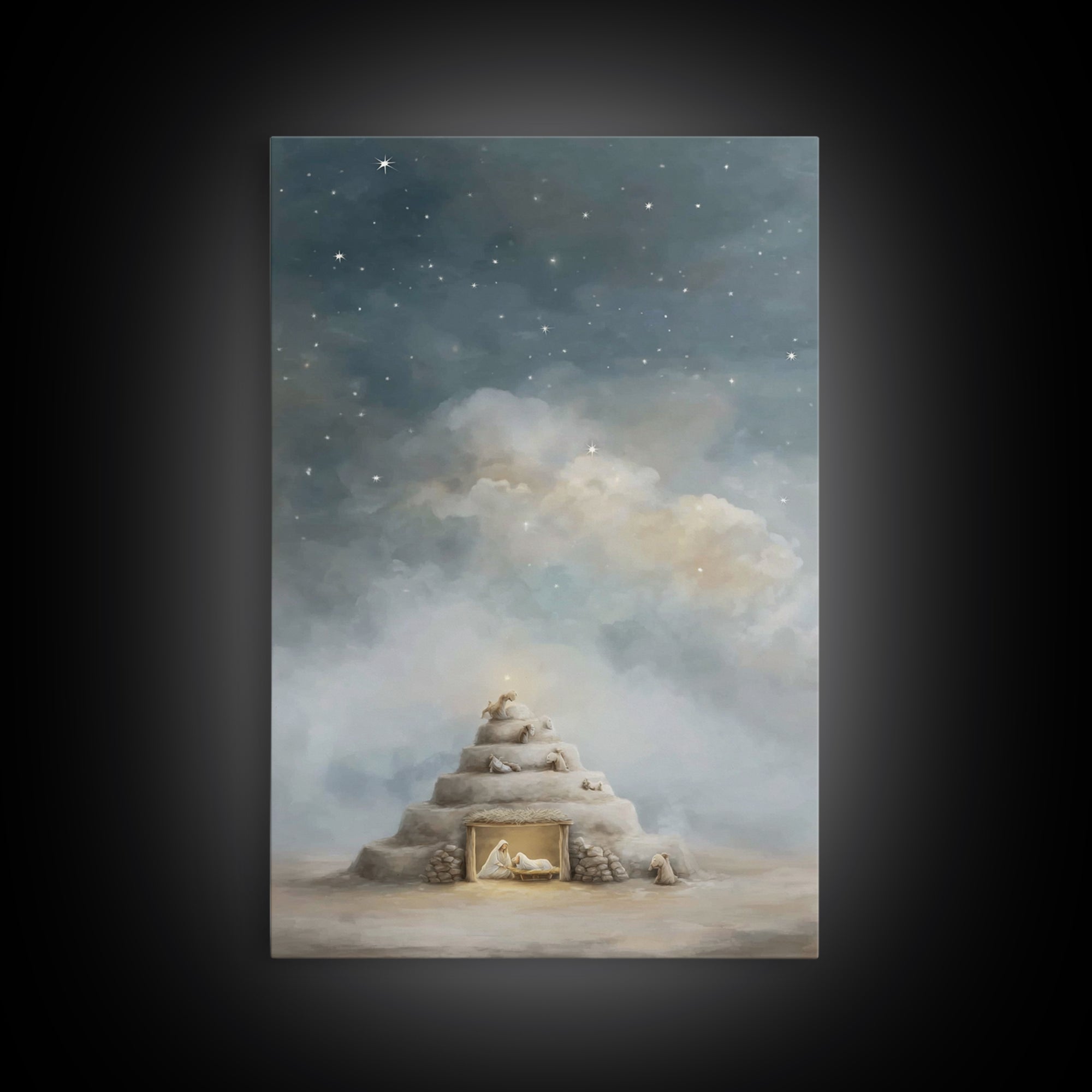 Heaven’s Quiet Watch – Framed Canvas Print – Christian Art Canvas – Christian Wall Art – Jesus Painting – Christian Christmas Art – Christi