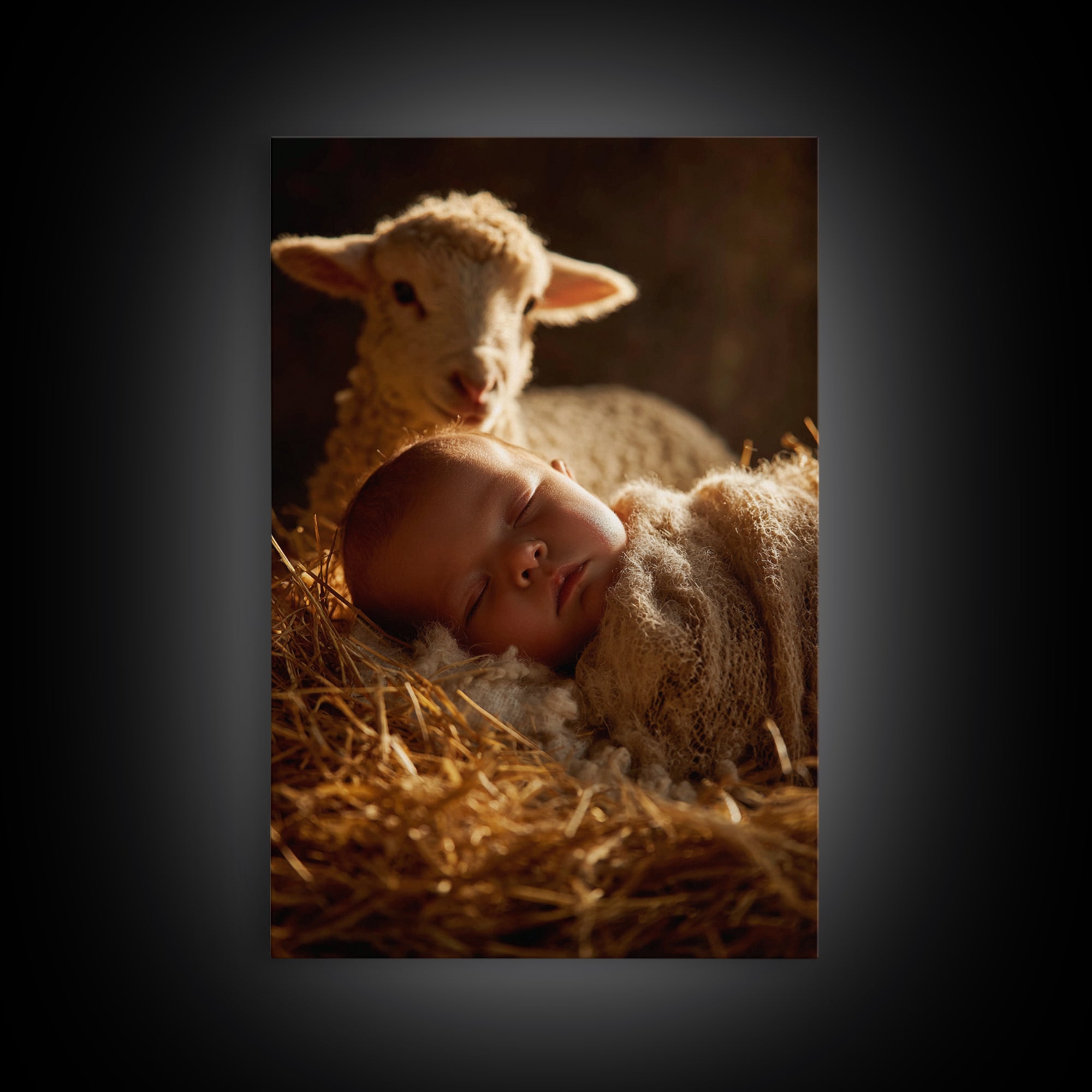 Innocent Lamb Peace – Framed Canvas Print – Christian Christmas Art – Christian Art Canvas – Christian Art – Jesus Painting – Christian Wal