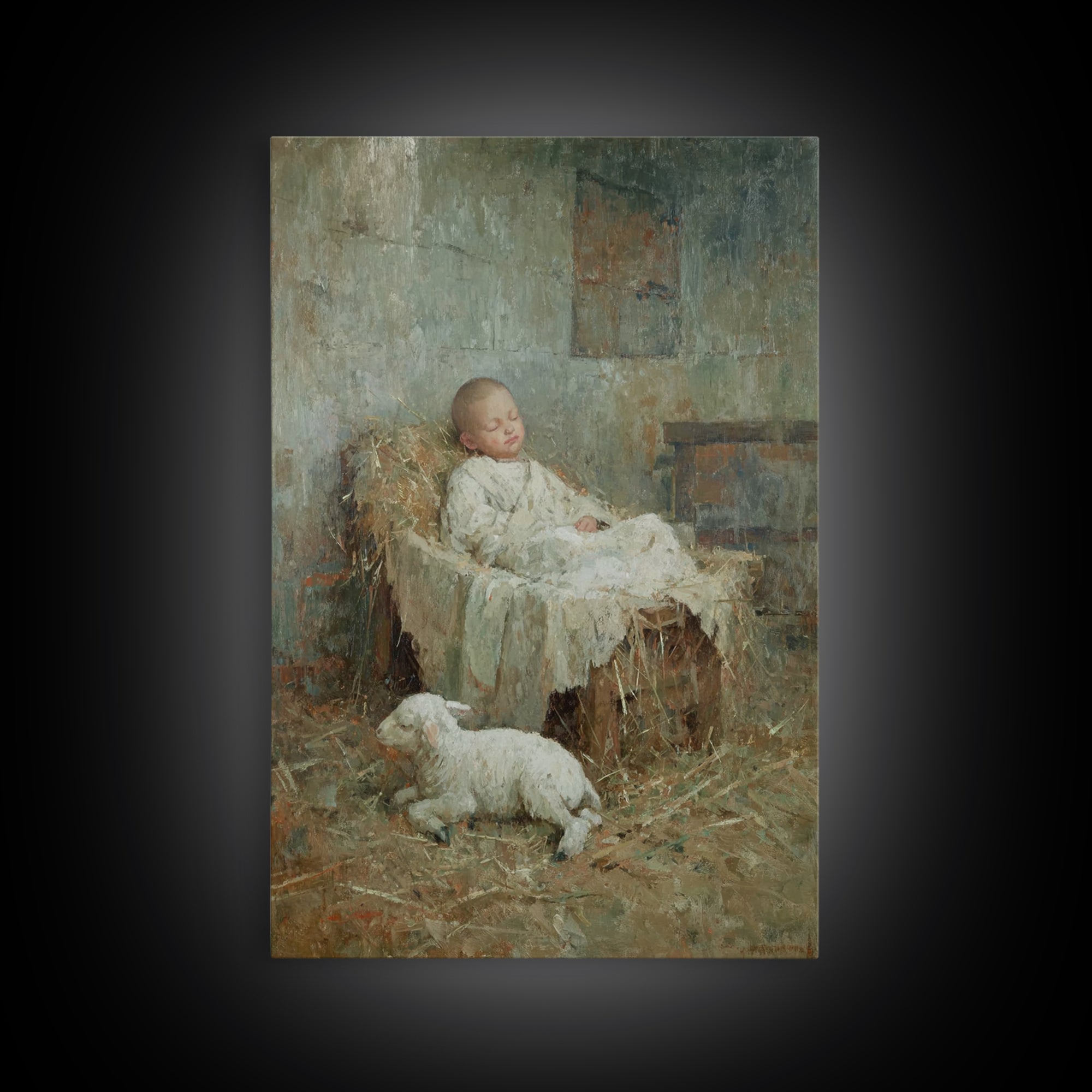 Humble Straw Rest – Framed Canvas Print – Christian Art Canvas – Christmas Wall Art – Jesus Painting – Vintage Christian Art – Christian De
