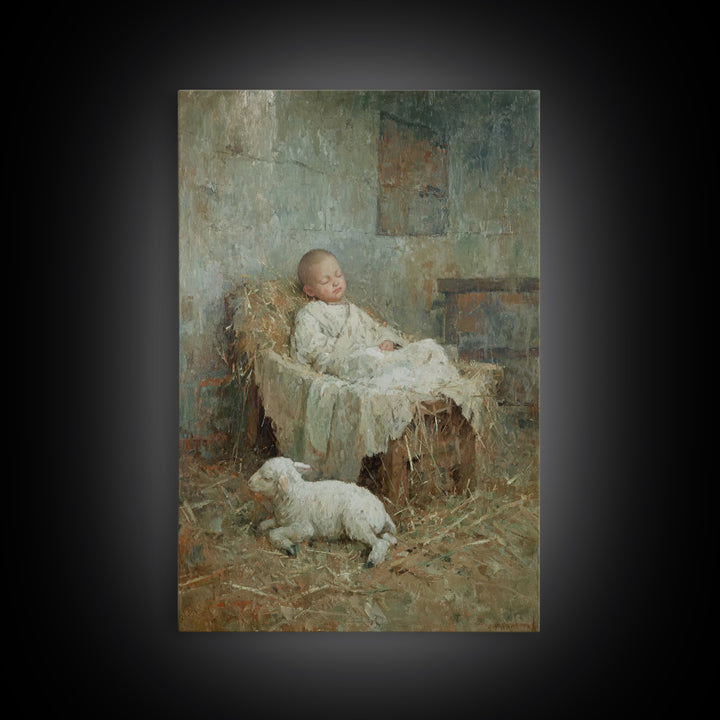 Humble Straw Rest – Framed Canvas Print – Christian Art Canvas – Christmas Wall Art – Jesus Painting – Vintage Christian Art – Christian De