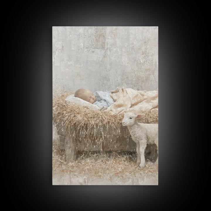 Warm Shepherd Glow – Framed Canvas Print – Christian Art – Christmas Art Framed – Jesus Painting Canvas – Christian Gift Ideas – Christian