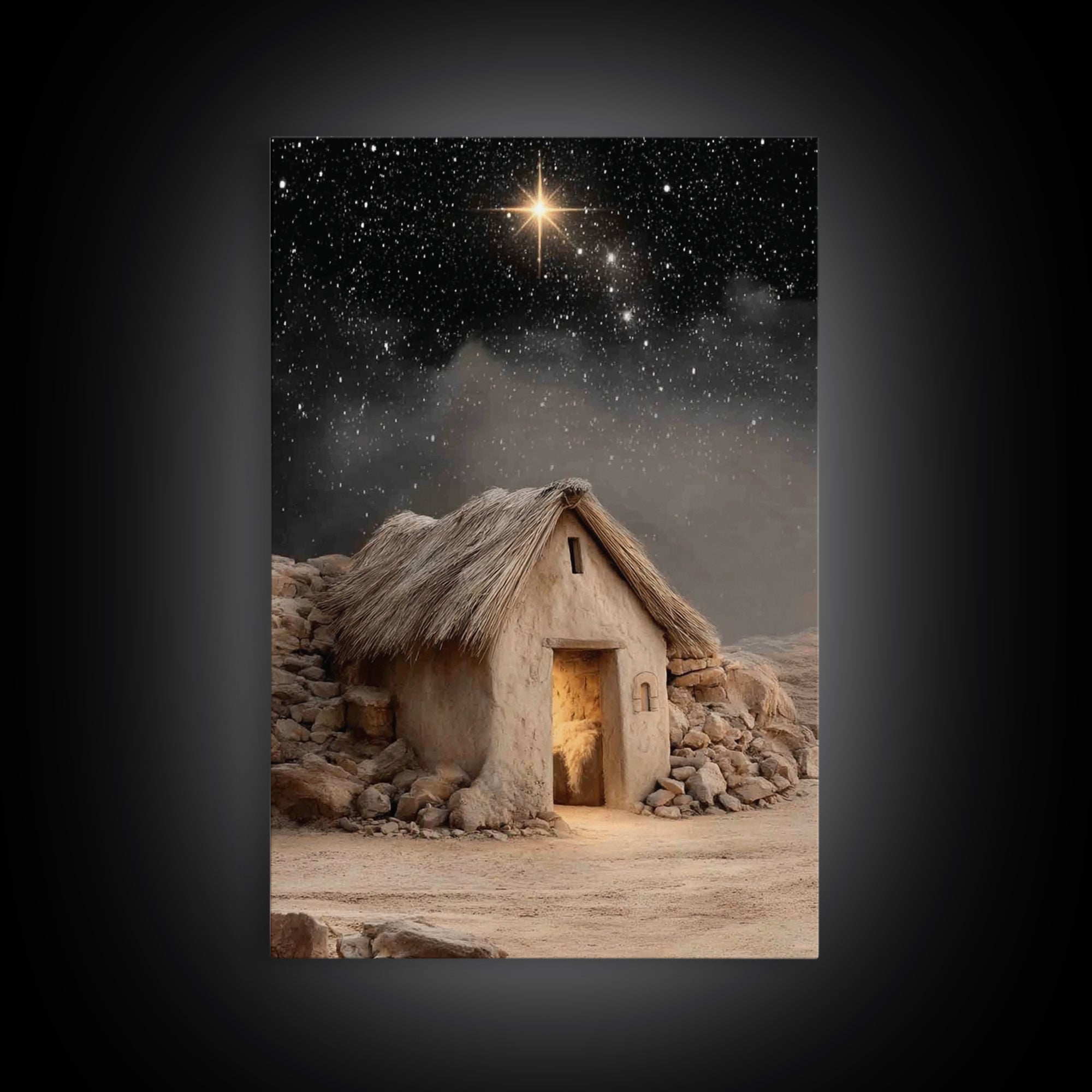Nativity Mountain Star – Framed Canvas Print – Christian Art Canvas – Christmas Art Prints – Christian Christmas Decor – Jesus Painting – C