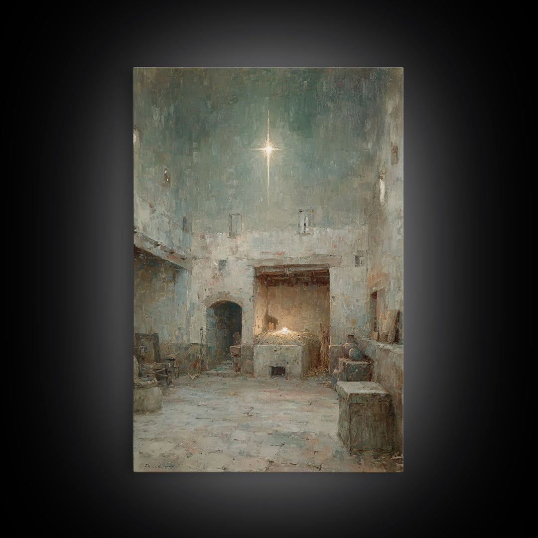 Stable Star Promise – Framed Canvas Print – Christian Wall Art – Framed Christmas Art – Christian Art Canvas – Jesus Painting – Christmas A