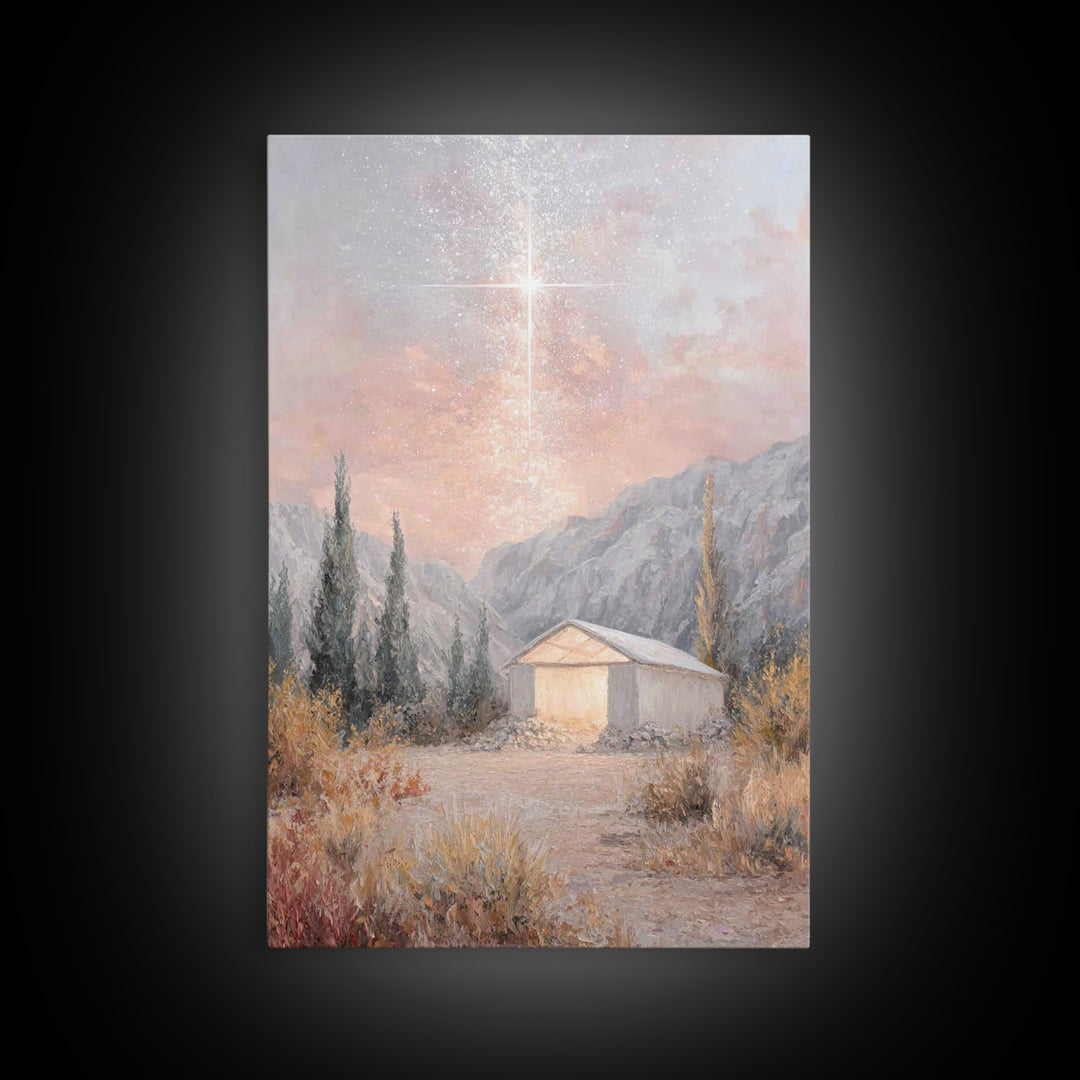 Blessed Shelter Star – Framed Canvas Print – Christian Art – Christmas Wall Art – Jesus Painting Canvas – Christian Christmas Art – Modern