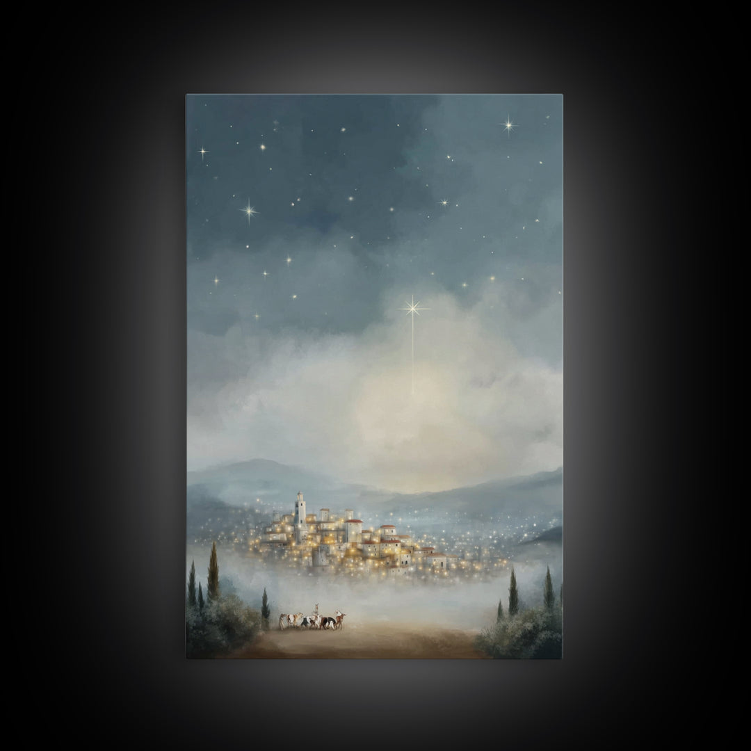 Bethlehem Star – Framed Canvas Print – Christmas Wall Art – Christian Christmas Art – Christian Art Canvas – Vintage Christmas Art