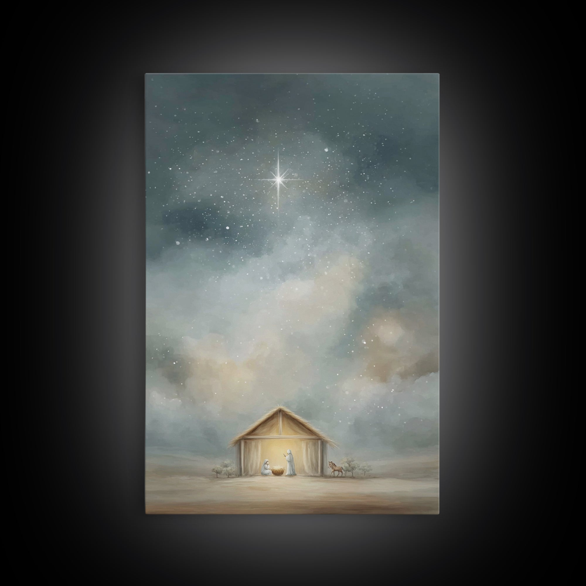 Holy Night Shelter – Framed Canvas Print – Christian Christmas Art – Christian Wall Art – Christmas Art Prints – Jesus Art Print – Christia