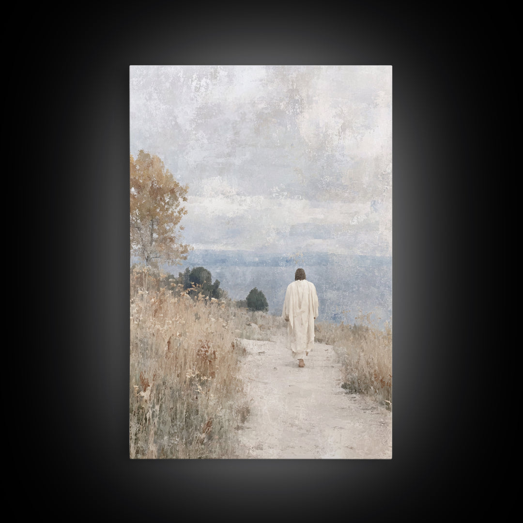 Quiet Meadow Journey – Framed Canvas Print – Christian Wall Art – Christian Art Work – Jesus Canvas Art – Minimalist Christian Art – Christ
