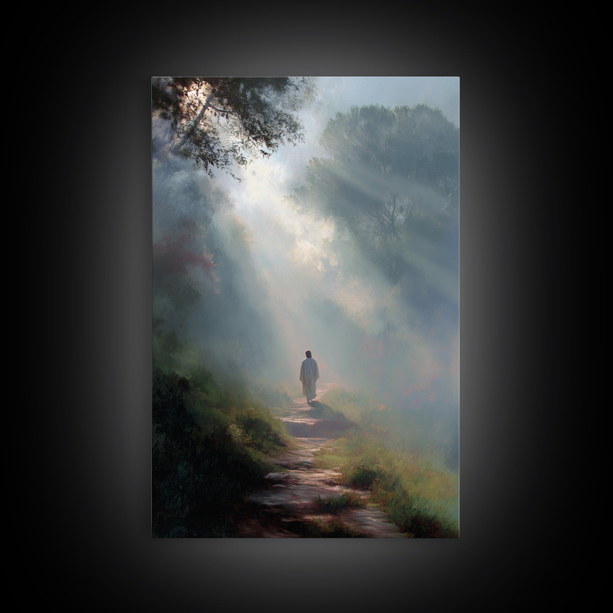Misty Forest Light – Framed Canvas Print – Christian Wall Art – Jesus Painting Canvas – Moody Christian Art – Christian Art Gift – Large Ch