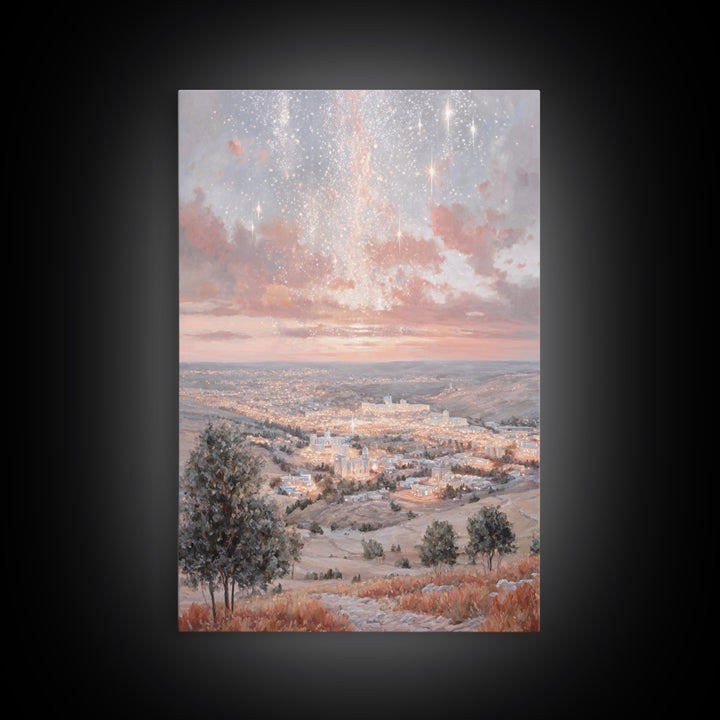 Starry Promise – Framed Canvas Print – Christian Christmas Decor – Christian Art Canvas – Moody Christmas Art – Christian Wall Art