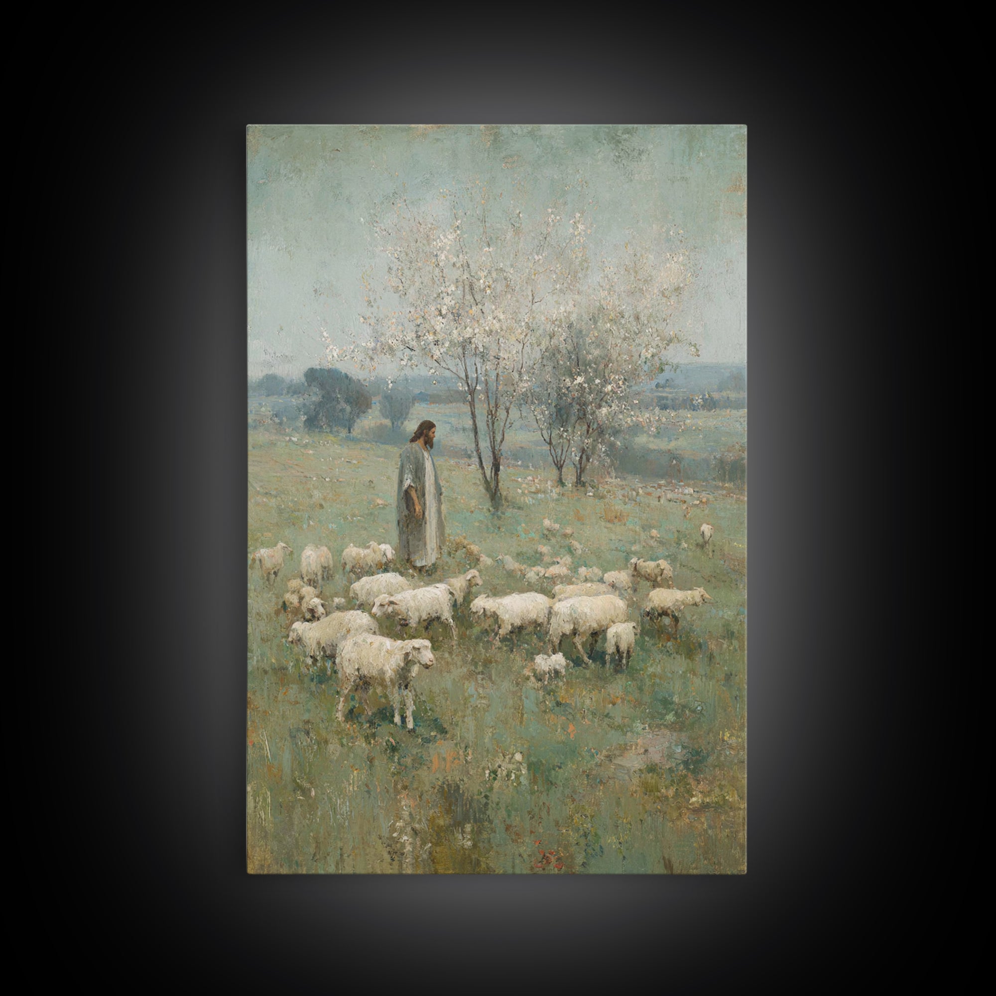 Pasture Of Peace | Framed Canvas Print | Christian Art Canvas | Jesus Painting | Christian Wall Art | Vintage Christian Art