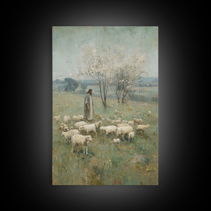 Pasture Of Peace | Framed Canvas Print | Christian Art Canvas | Jesus Painting | Christian Wall Art | Vintage Christian Art
